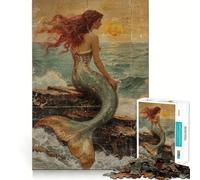 Mermaid on Rocks by The Sea Jigsaw Puzzles for Adults 1000 Piece Brain Agility Restful Game Happy Challenge Night Game (38x52cm)