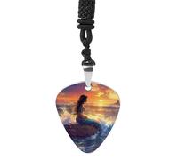 Mermaid on The Reef at Sunset Guitar Pick Pendant Necklace for Acoustic Electric Bass Players Guitar Accessories Guitarist Gifts