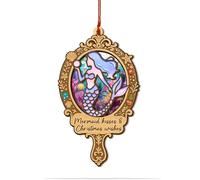 Mermaid Ornament Magic Mirror 3D Wood and Acrylic Keepsake, Mermaid Christmas Ornaments, Fantasy Ocean Holiday Decoration for Christmas Tree, Coastal and Whimsical Gift for Family and Friends