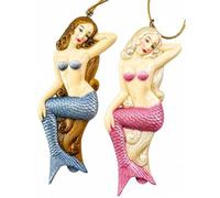 Mermaid Ornament Pack Acrylic Christmas Tree Decor Set of 2 Coastal Gift