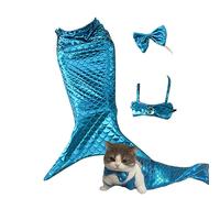 Mermaid Outfit for Puppy, Cat Mermaid Costume, Cat Clothes with Bow Headband and Halter Neck Top | Kitten Outfit for Puppy and Fun Creative Photo Props