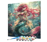 Mermaid Paint by Numbers for Adults, Underwater World Painting by Number for Adults, DIY Color Oil Painting with Canvas Brushes and Acrylic Paints kits for Decor, Gifts 60x80cm/24x32inch (Model-1278)