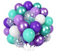 Mermaid Party Balloons 55 Pack, 12 Inch Dark Metallic Purple Green Teal Turquoise Blue White Latex Balloons with Confetti Helium Balloon for Girls Mermaid Theme Birthday Baby Shower Party Decorations