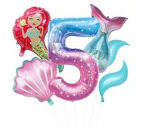 Mermaid Party Balloons Set, 40-inch 5-year-old Balloon Set, Suitable for Underwater Theme Parties, Birthdays, Anniversaries, and Underwater Birthday Party Decorations (5th)