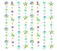 Mermaid Party Decorations, 4 PCS Iridescent Starfish Shells Mermaid Birthday Decorations Hanging Garland Mermaid Party Supplies, Under The Sea Party Decorations for Baby Shower (52.4 Ft)