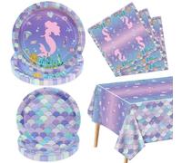 Mermaid Party Decorations - 61Pcs Fish Scale Party Tableware Set, Under the Sea Ocean Theme Tablecloth, Plates and Napkins for Mermaid Scale Birthday Supplies, Serves 20