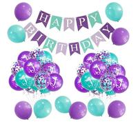 Mermaid Party Decorations, Mermaid Birthday Decorations, Mermaids Balloons - HSC Happy Birthday Banner & Balloon Kit with Mermaids Design, Purple Green Theme Party Decor for Girls