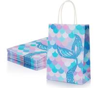 Mermaid Party Paper Bags -12Pcs Small Gift Bags for Kids Girls Purple Present Bag Fillers Reusable Paper Candy Bag for Birthday Christmas Valentines' Day (21×15×8 cm)