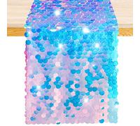 Mermaid Party Table Runner 12 x 84 Inches Mermaid Tail Scales Table Runner Glitter Holographic Sequin Table Cover for Ocean Under The Sea Party Decorations Mermaid Party Supplies (1)