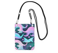 Mermaid Pastel Pink Aqua Print Small Crossbody Shoulder Bag, Cell Phone Bag Wallet Purses with Adjustable Strap for Women, Black, One Size