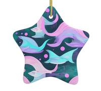 Mermaid Pastel Pink Aqua Printing Vintage Christmas Ornaments Ceramic Star Design For Tree Farmhouse