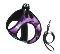 Mermaid Pastel Pink Purple Aqua Printing Dog Summer Harness With Leash Set,Adjustable And Reflective Step-In Puppy Pet Vest Harnesses
