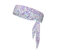 Mermaid Pastel Pink Purple Aqua Tea Print Head Tie Headbands, Ninja Karate Tie, Athletic Sweatbands,Sweat Wicking Workout Head Band