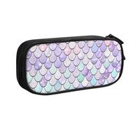 Mermaid Pastel Pink Purple Aqua Tea Print Pencil Case, Large Capacity Pen Case Bag Pouch Holder Stationery Desk Organizer with Zipper for School & Office Supplies