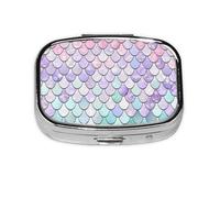 Mermaid Pastel Pink Purple Aqua Tea Print Square Metal Pill Box Decorative Pill Case - Carry Your Meds in Style (Rectangular)