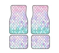Mermaid Pastel Pink Purple Aqua Tea Print Vehicle Foot Mat Set 4 Pieces Floor Mats Waterproof Anti-Slip Cars Trucks SUV Vans