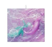 Mermaid Pastel Pink Purple Aqua Teal - Kitchen Drying Mats for Dishes Washable Absorbent Dish Draining Mat Heat Resistant Drying Pad for Countertop 16 x 18 in