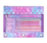 Mermaid Pencil Case 3 Ring Binder Pencil Pouches for Girls Pencil Case with Window Big Capacity Pencil Case with Zipper Cosmetic Bag Pencil Pouches for Office School College Supplies