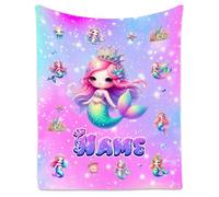 Mermaid Personalised Blanket for Girls - Custom Name Soft Fleece Throw - Cute Fluffy Kids Blanket for Bed Sofa Couch (4 Sizes)
