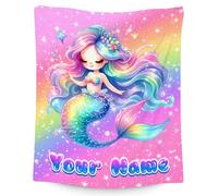 Mermaid Personalised Blanket for Girls - Toddler Fleece Throw, Cute Bedding and Couch Throw, Custom Gift for Daughter, 4 Sizes