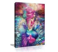 GXLONG Mermaid Pictures Canvas Wall-Art For Bathroom - Pink Mermaid Art Wall-Art For Girls Bedroom Mermaid Bathroom Decor Wall Decor For living Room Ready To Hang Size 11.5*15inch