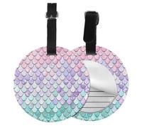 Mermaid Pink Purple Print Round Luggage Tag 10 Cm, Pu Leather Suitcase Label, Luggage Tags for Cruise Ships Suitcase Tags Beach Malibu Print Privacy Cover Id Label