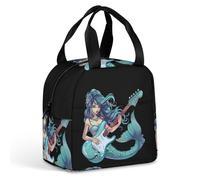 Mermaid Playing Guitar Music Lunch Box Insulated Lunch Bag Lightweight Lunch Container Tote Bags for Men Women