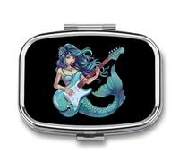 Mermaid Playing Guitar Music Travel Pill Box Portable Pill Organizer Medical Box Pill Case Pill Container for Men Women