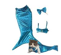 Mermaid Puppy Costumes Cat Clothes with Bow Headband and Halter Neck Top