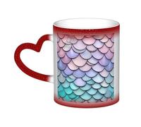 Mermaid Red Purple Aqua Print Thermal Color Changing Mug, Ceramic Coffee Cup, Magic Mug for Home Office Cafe