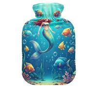 Mermaid Red Tropical Fish Hot Water Bottle with Soft Cover Bed Hand Feet Warmer Winter Gift Hot Water Bag for Foot Bed Warmer Pain Relief Small