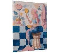 Mermaid Reflection Canvas Wall Art, Peach Blue Ocean Theme Decor, Summer Aesthetic Art for Bathroom, Living Room, Bedroom, Wrapped Canvas 12x16 Inch