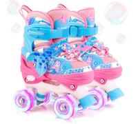 Mermaid Roller Skates for Girls Kids, Mosoulais 4 Size Adjustable Light up Wheels Rainbow Skates for Toddlers, Beginner Rollerskates Indoor Outdoor for Xmas Birthday Gifts