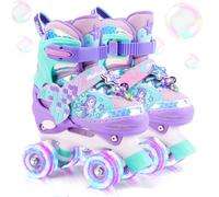 Mermaid Roller Skates for Girls Kids, Mosoulais 4 Size Adjustable Light up Wheels Rainbow Skates for Toddlers, Beginner Rollerskates Indoor Outdoor for Xmas Birthday Gifts