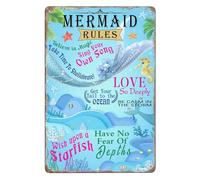 Mermaid Rules Metal Tin Sign Vintage Home Kitchen Garage Bar Cave Wall Nostalgic Decor Rustic Tin Sign 8x12 Inches