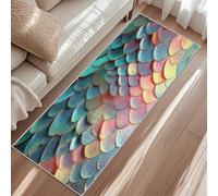 Mermaid Runner Rug, Dreamy Fish Scale Carpet Runner, 80x300cm, Short Pile Non-Slip Mat Washable Carpet For Indoor Hallway Kitchen