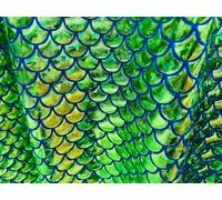 Mermaid Scale Fabric - Iridescent Fish Tail Foil Stretch Spandex Material - 150cm Wide - Shiny Metallic Costume & Craft Fabric (Green on Blue, 2 Metres)