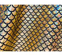 Mermaid Scale Fabric - Iridescent Fish Tail Foil Stretch Spandex Material - 150cm Wide - Shiny Metallic Costume & Craft Fabric (Gold on Black, 1 Metre)