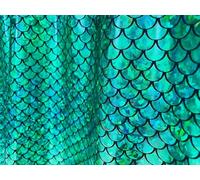 Mermaid Scale Fabric - Iridescent Fish Tail Foil Stretch Spandex Material - 150cm Wide - Shiny Metallic Costume & Craft Fabric (Green on Black, 1 Metre)