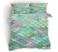 Mermaid Scale King Duvet Cover, Ocean Life Quilt Cover, Washable Microfiber, Zipper Closure, Soft Breathable Reversible Beding + 2 Pillowcases (King, 230x220 cm)
