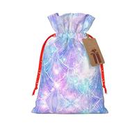 Mermaid Scale Print Christmas Gift Bag, Drawstring Christmas Bags Reusable Gift Bags With Name Tags