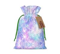 Mermaid Scale Print Christmas Gift Bag, Drawstring Christmas Bags Reusable Gift Bags With Name Tags