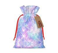 Mermaid Scale Print Christmas Gift Bag, Drawstring Christmas Bags Reusable Gift Bags With Name Tags