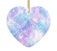 Mermaid Scale Print Heart Shaped Ceramic Doublesided Christmas Ornament Festive Home Xmas Tree Decor
