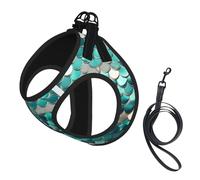 Mermaid Scale Print Small Dog Harness with Leash Set, No Escape Easy Walk Puppy Harnesses for Training Walking