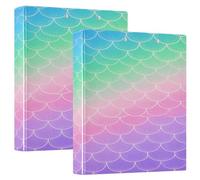 Mermaid Scale Rainbow Pink Purple 1-1/2 Inch Notebook Binders Round Ringing with Clipboard 1/2 Pack Office Supplies Hardcover