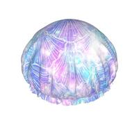 Mermaid Scale Reusable Shower Cap,Double Layer Water Shower Non Wetting Hair Cap,Large Size For All Hair Lengths