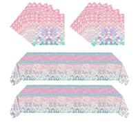 Mermaid Scale Tablecloth with Iridescent Gradient Blue Pink & Green Design - Waterproof Disposable Plastic Table Cover for Kids Birthday Party, Princess Tea Party & Under The Sea Theme Decorations