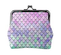 Mermaid Scale Women's Leather Kiss-Lock Coin Purse,Double-Sided Full Print Pattern,Ultra-Fine Fiber Leather,Small Clutch Wallet for Cash,Cards,Coins