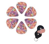 Mermaid scales background Guitar Picks 6 Pack, 0.96mm Thickness Celluloid Bass Pick with Leather Guitar Pick Holder Keychain Abstract Art Pics Plectrum for Acoustic Electric Guitar, Ukulele, Bass